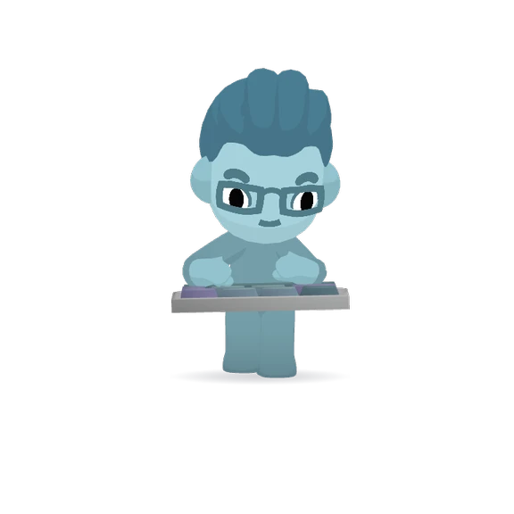 Blue companion typing on a keyboard